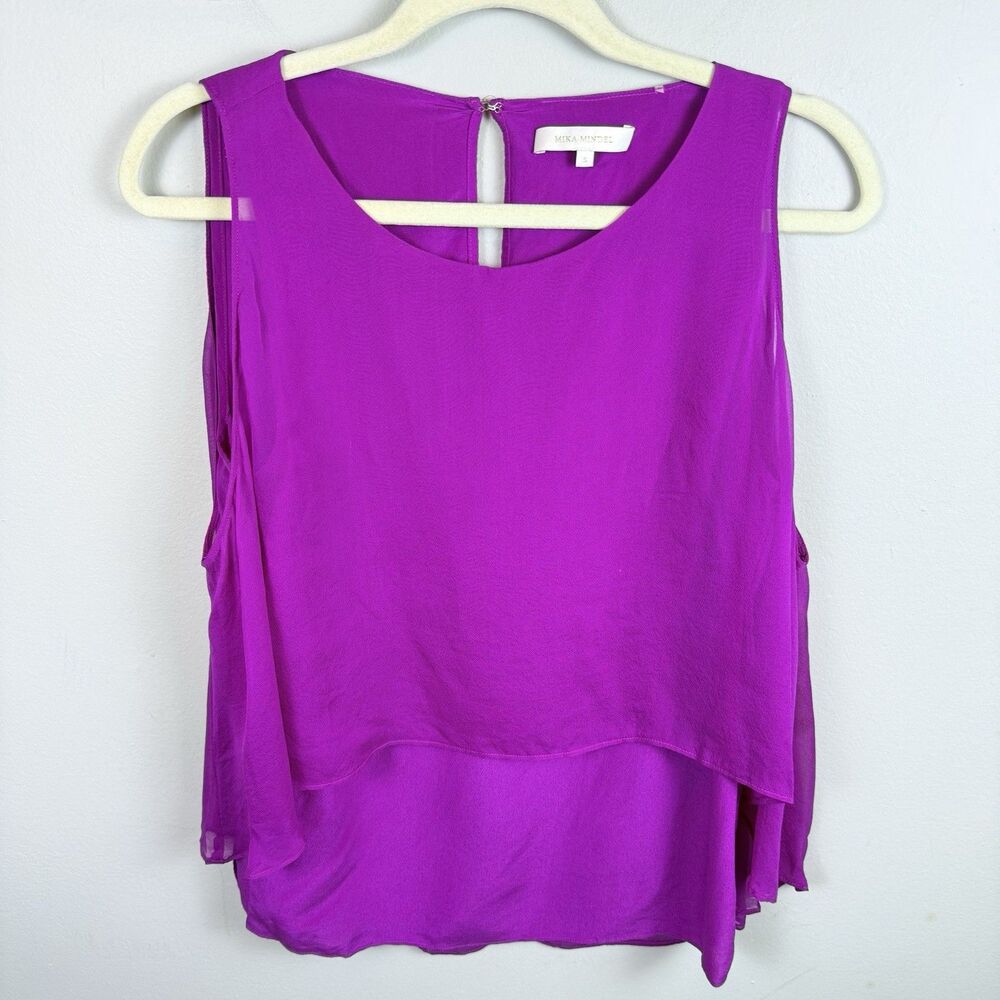 Mika Mindel Women’s Top 100% Silk Pink Sleeveless Small Career Blouse Old Money